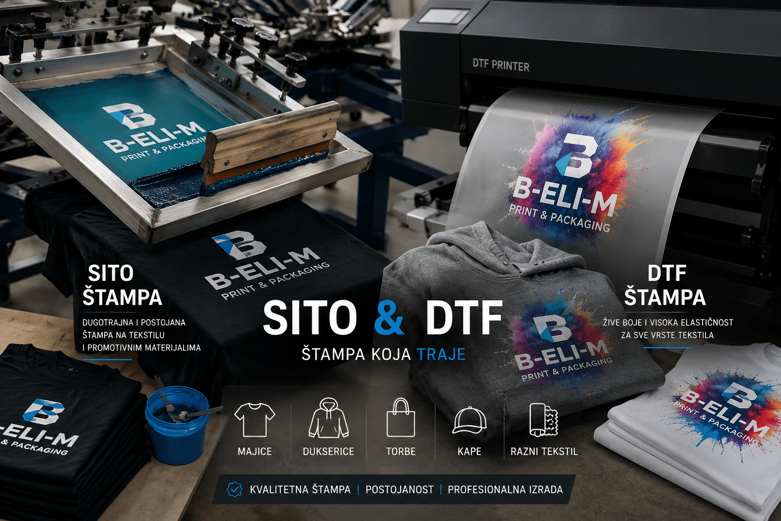 Profesionalna sito i DTF štampa na tekstilu, majicama i promotivnim proizvodima. Print na majice.